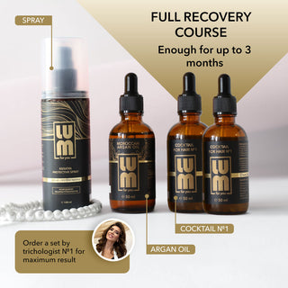 "Full recovery course.
Enough for up to 3 months"
2 Cocktail, Argan oil, Spray)